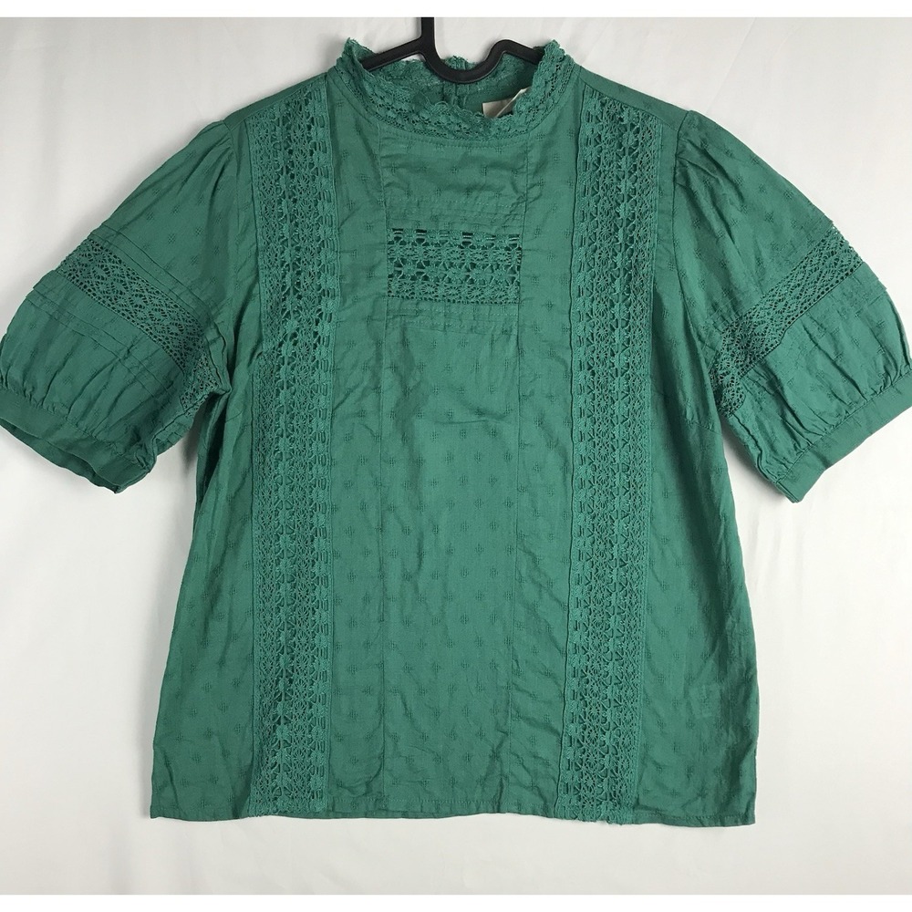 Universal Thread Blouse Womens Short Puff Sleeve Green Lace Crochet Boho Top S